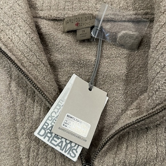 Barefoot Dreams CozyChic Lite Half Zip Rolled Edge Tunic Khaki Sz1X - Picture 3 of 10